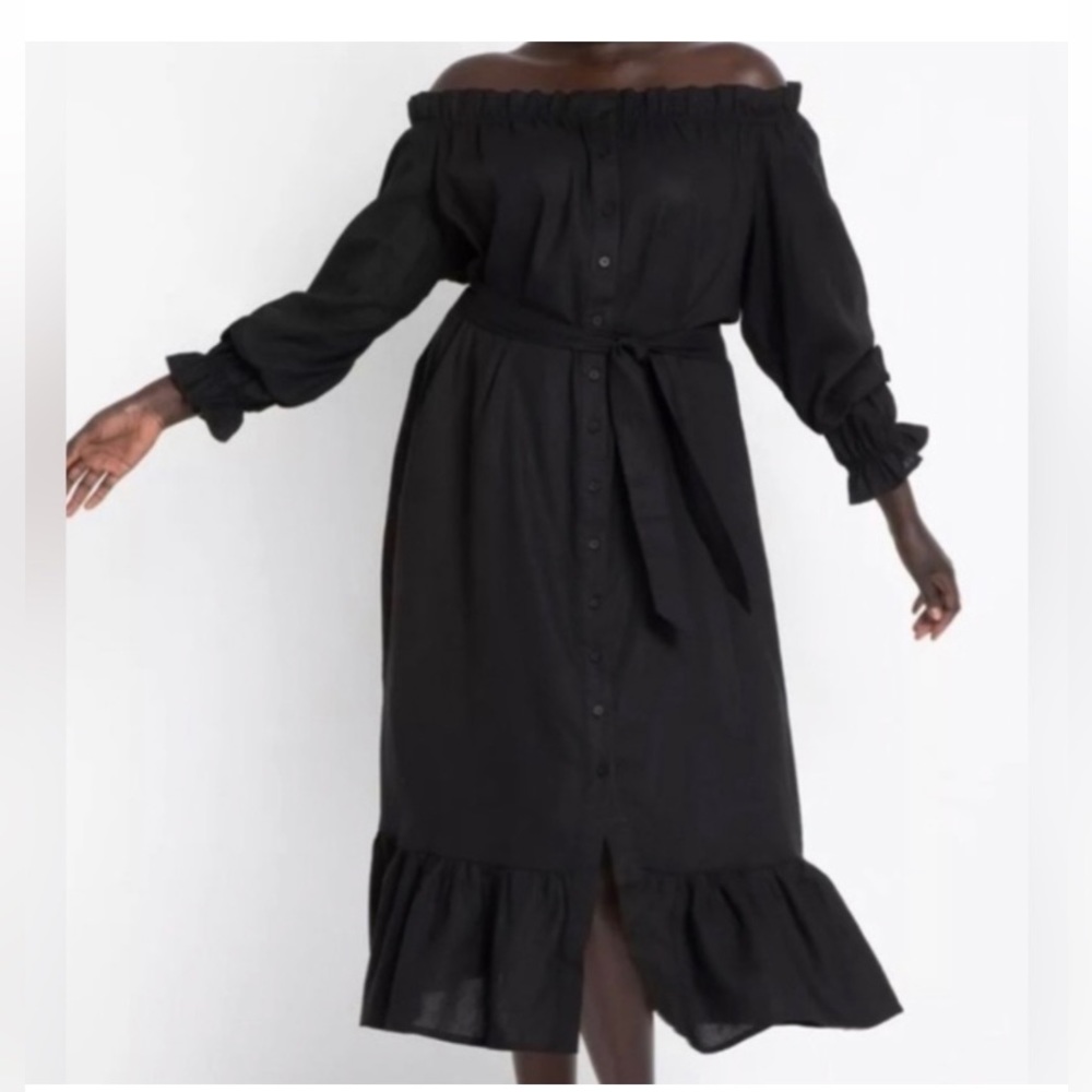 Eloquii Black Off-Shoulder Midi Dress with Belt